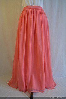 Maxi jupe longue féminine, romantique, mousseline corail, légère et vaporeuse, taille 38/40